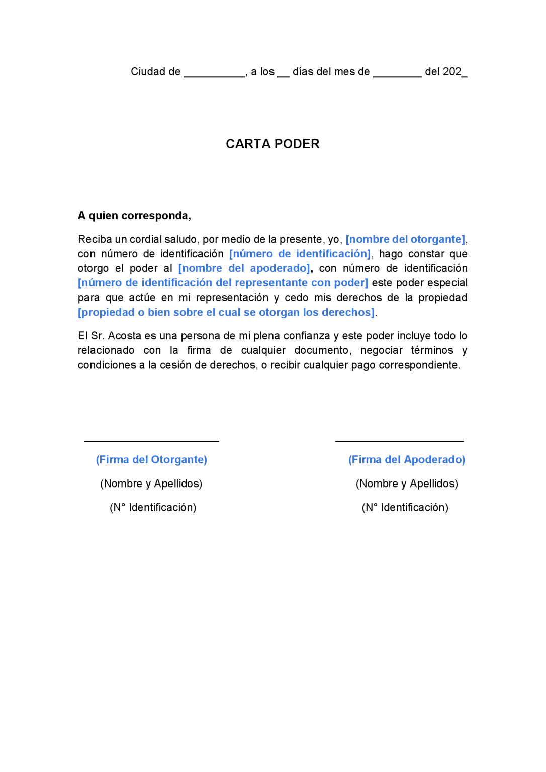 Carta Poder De Cesi N De Derechos Ejemplo Y Formato Gratis