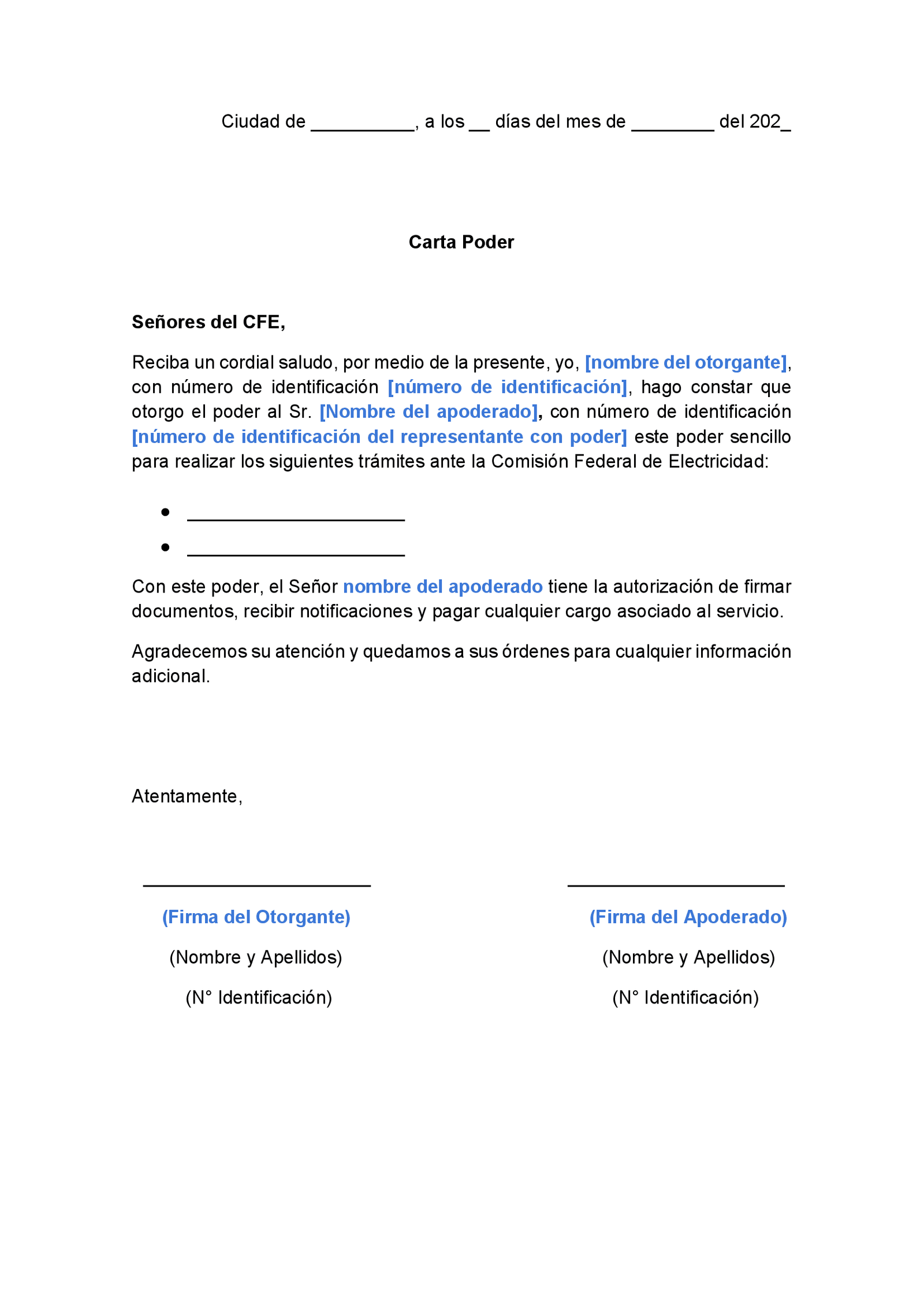 Carta Poder Para Tr Mites En Cfe Ejemplos Y Formatos