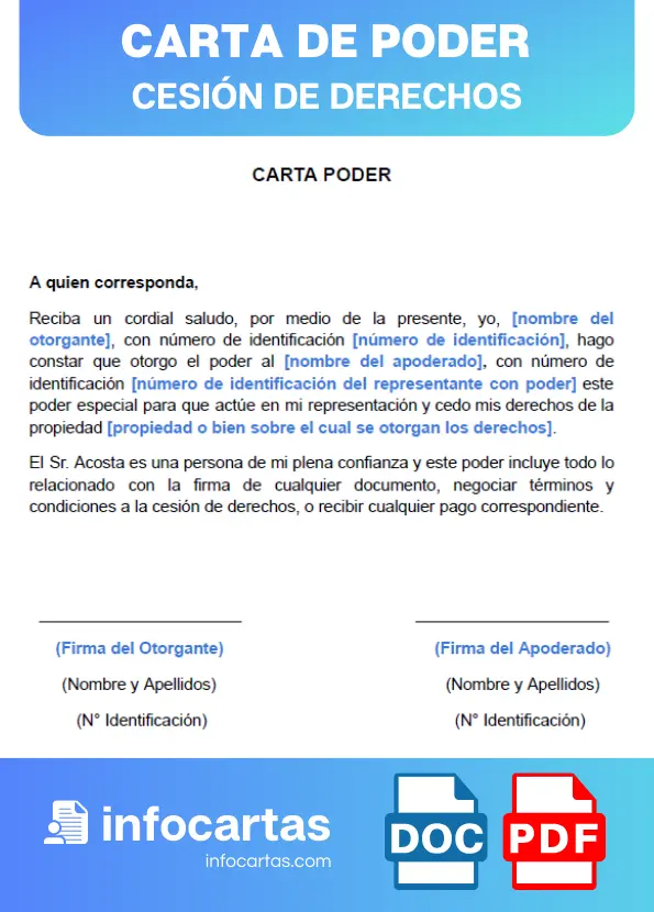 ejemplo de Carta de poder Cesión de Derechos