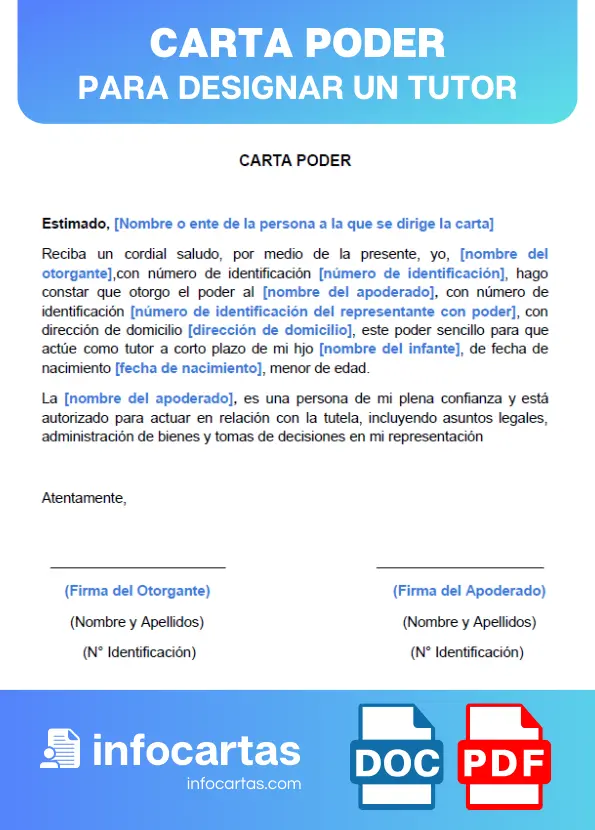 ejemplo de carta poder para designar un tutor