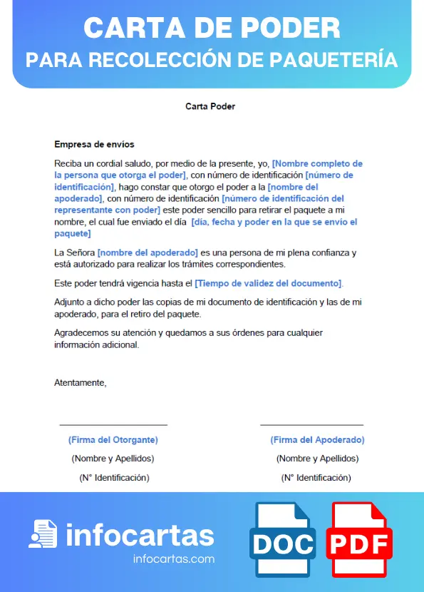 ejemplo de carta de poder para recolección de paquetería