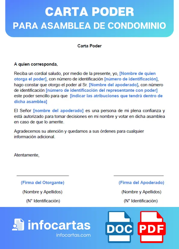 ⊛ Carta Poder Para Asamblea De Condominio En Word Y Pdf 1621