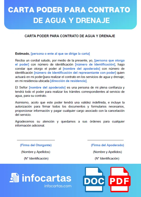 Carta Poder Para Contrato De Agua Y Drenaje En Word Y Pdf