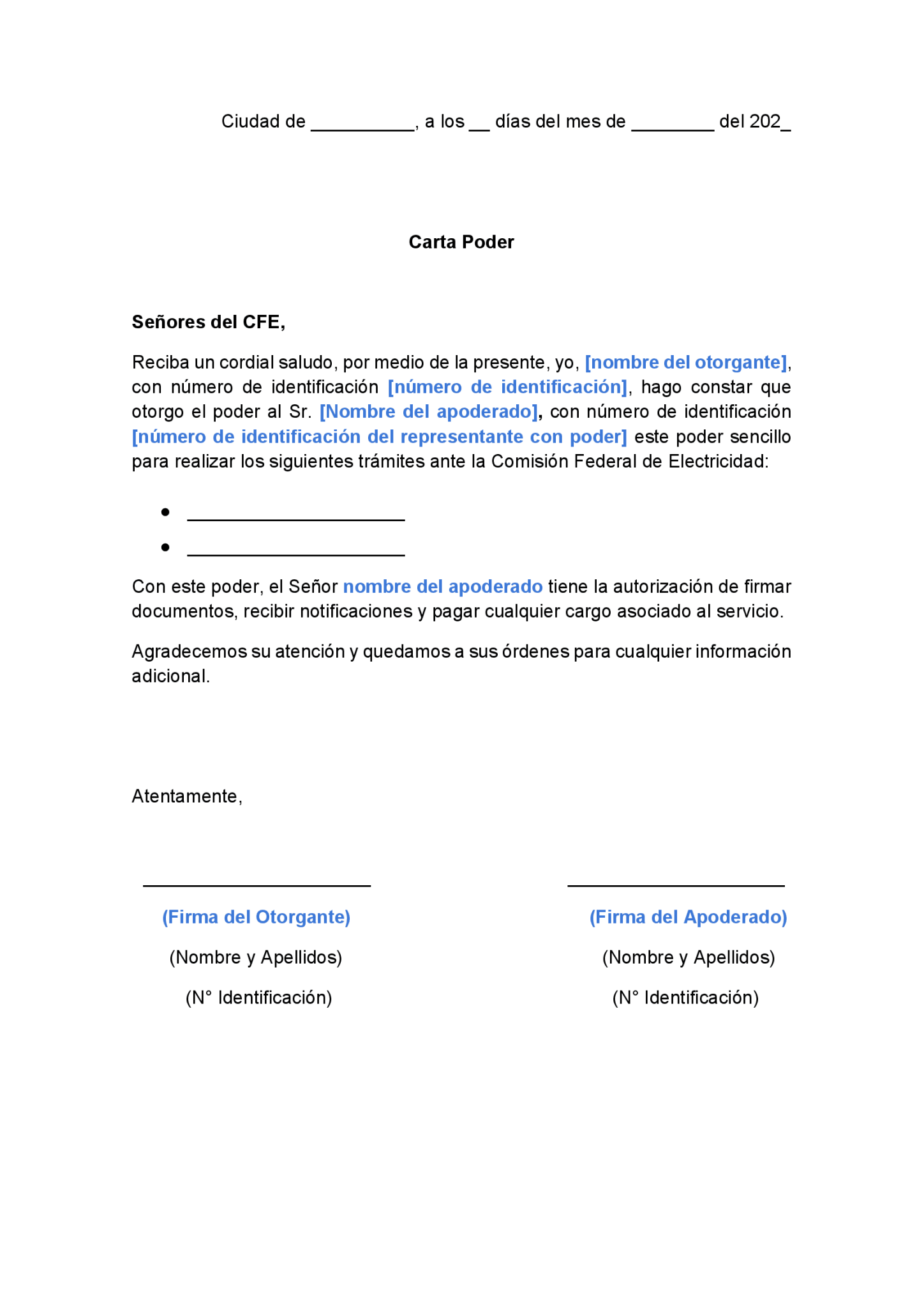 Carta Poder para Trámites en CFE Ejemplos y Formatos