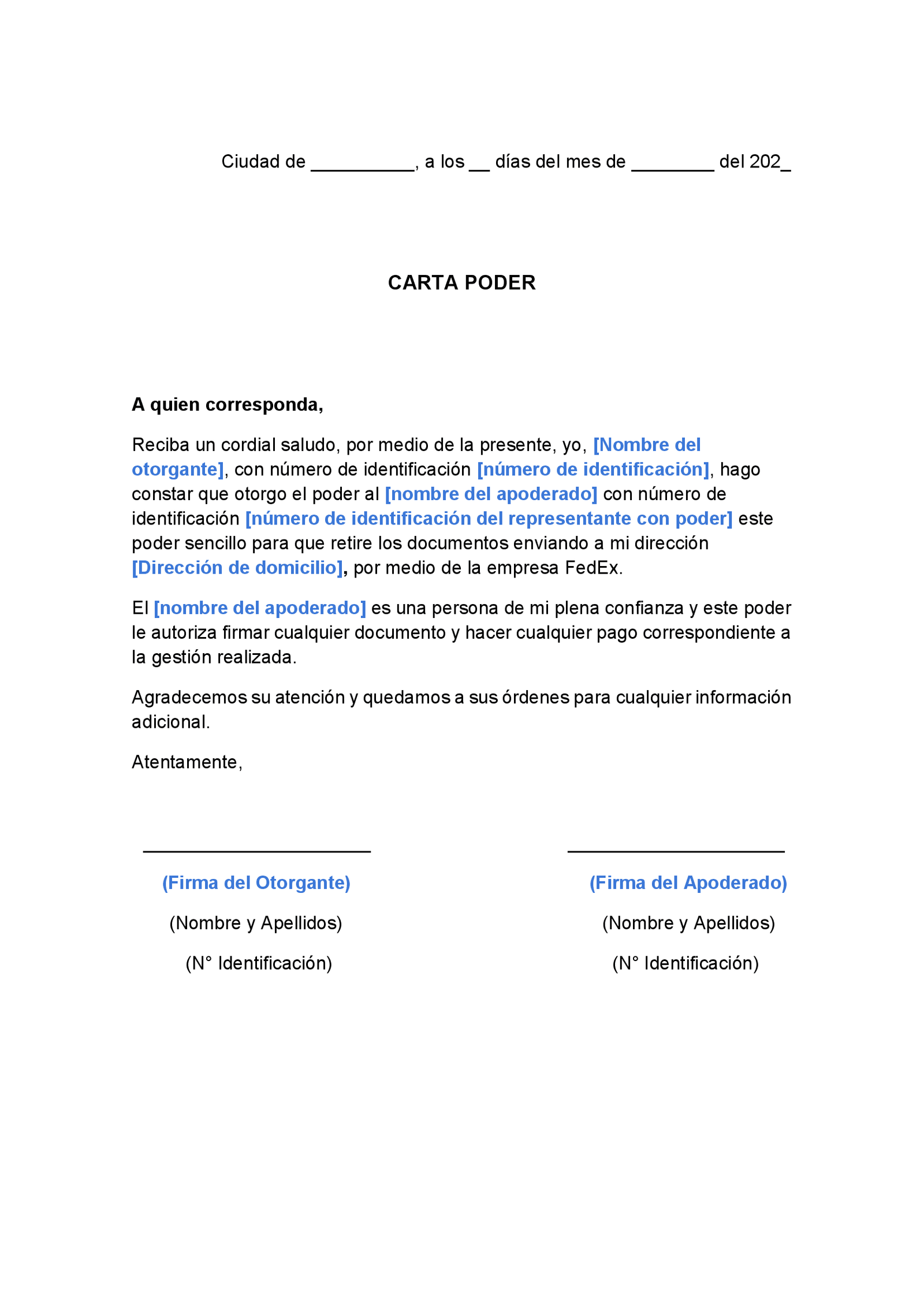  carta poder para fedex ejemplos y formatos gratis