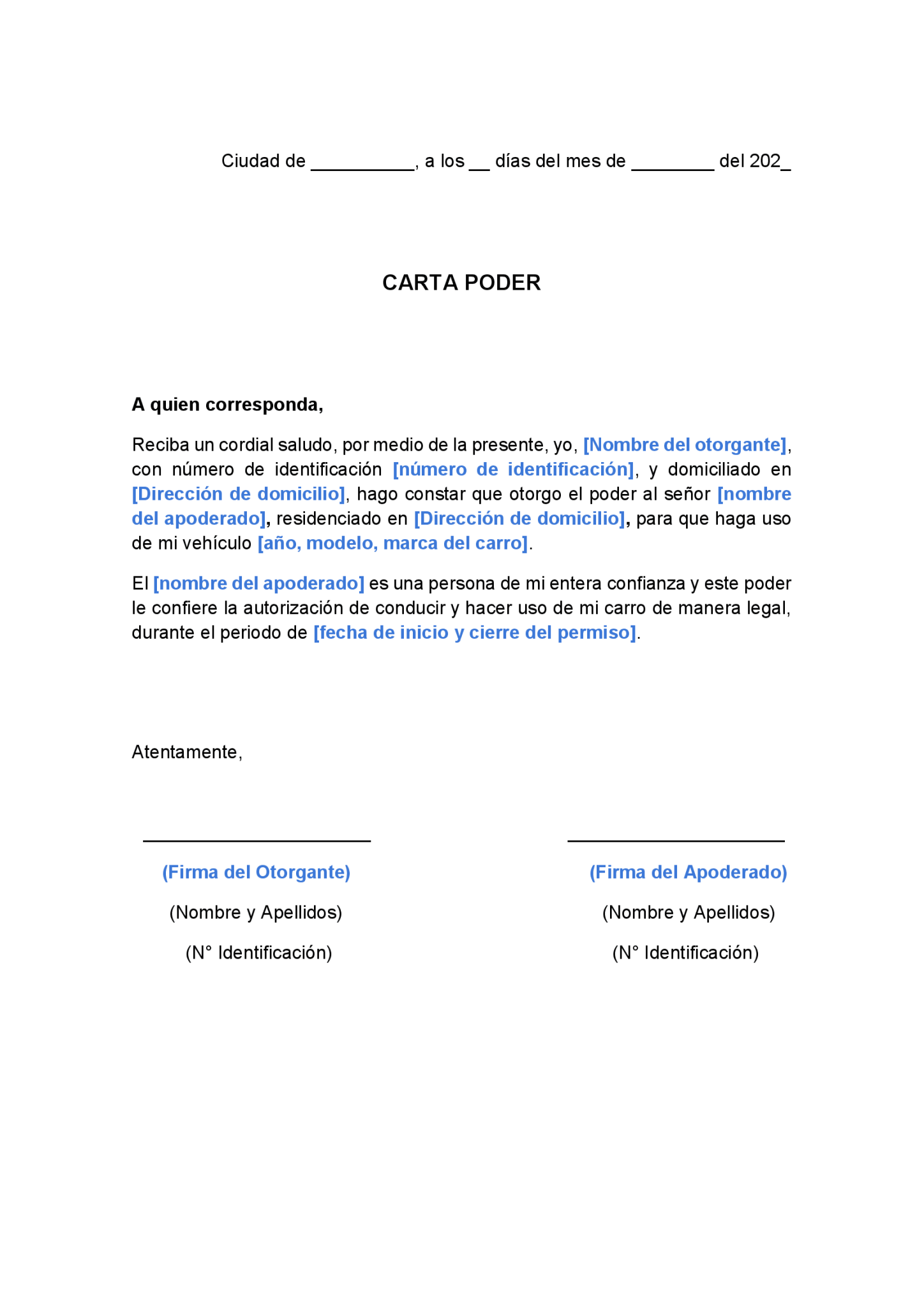 Llᐈ Carta Poder Para Carro Ejemplos Y Formatos Gratis 6203