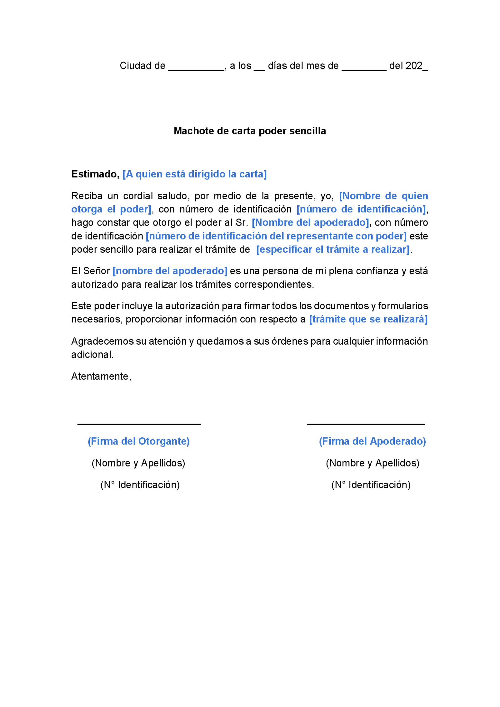 Machote de carta poder sencilla ejemplos y formatos gratis 
